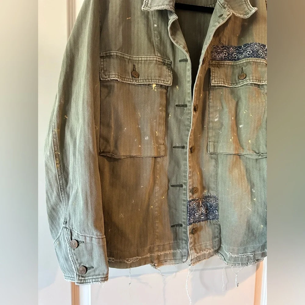 Free People We The Free Selene Studded Military Jacket in Olive Green - Picture 6 of 10